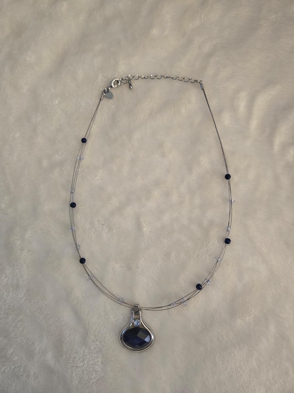 Lia Sophia Silver Multi-Strand Necklace with Dark Blue Pendant